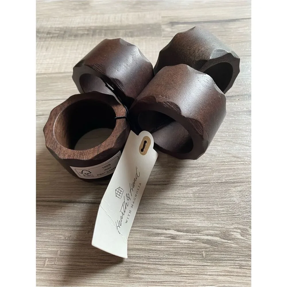 Hearth & Hand Dark Brown Wooden Napkin Rings - Set of 4